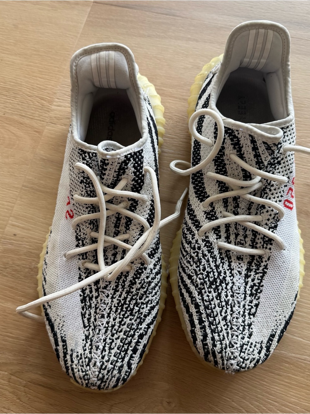 Yeezy Boost Zebra Knit Sneakers with Cream Sole SZ 12.5 logo Kanye west adidas